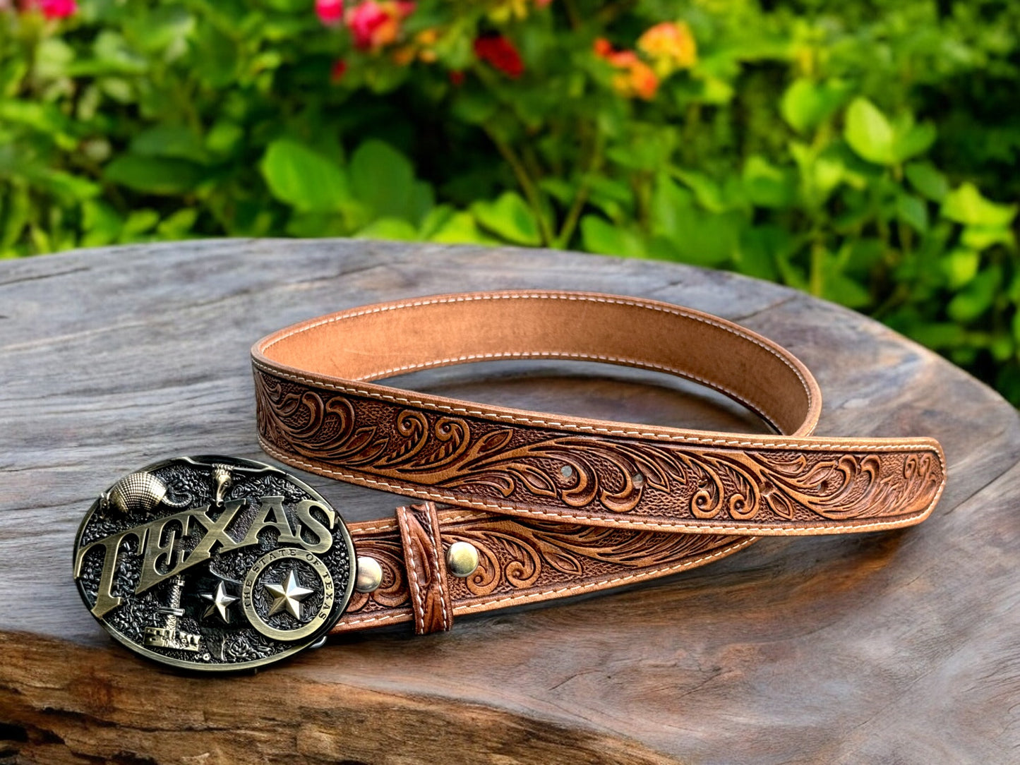 Western Genuine Leather Belt Strap For Men, Embossed Cowboy Tooled Removable Leather Buckle Belt, Ranch Gift Gun Belt for Dad