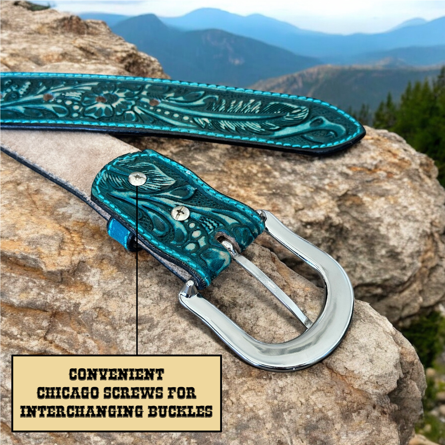 Western Black Leather Belt For Men With Removable Buckle