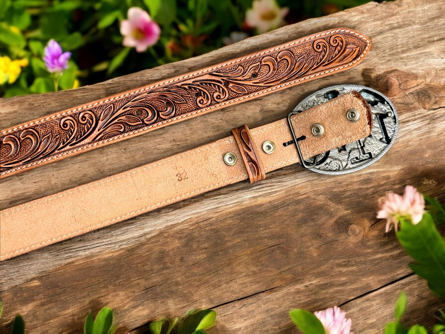 Western Genuine Leather Belt Strap For Men, Embossed Cowboy Tooled Removable Leather Buckle Belt, Ranch Gift Gun Belt for Dad