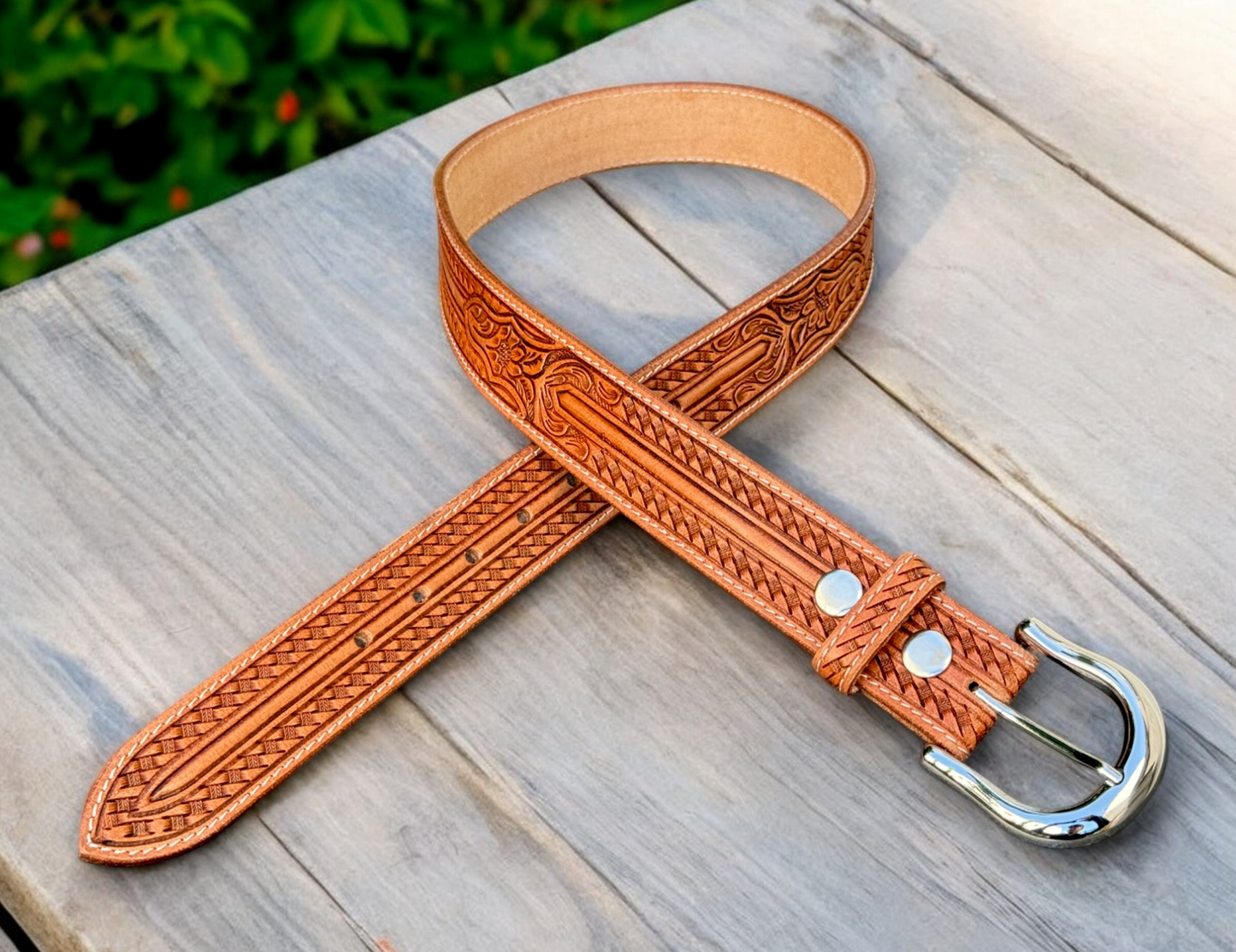 Handmade Western Leather Belt Wide 1.5" With Removable Buckle Tooled Cowboy Embossed Leather Belt