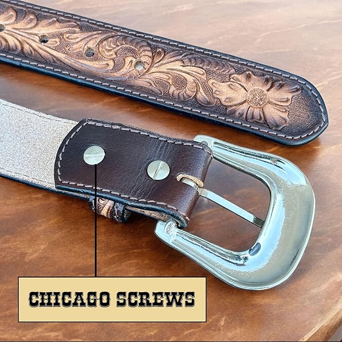 Floral Western Leather Belt With Removable Buckle Cowboy Belt
