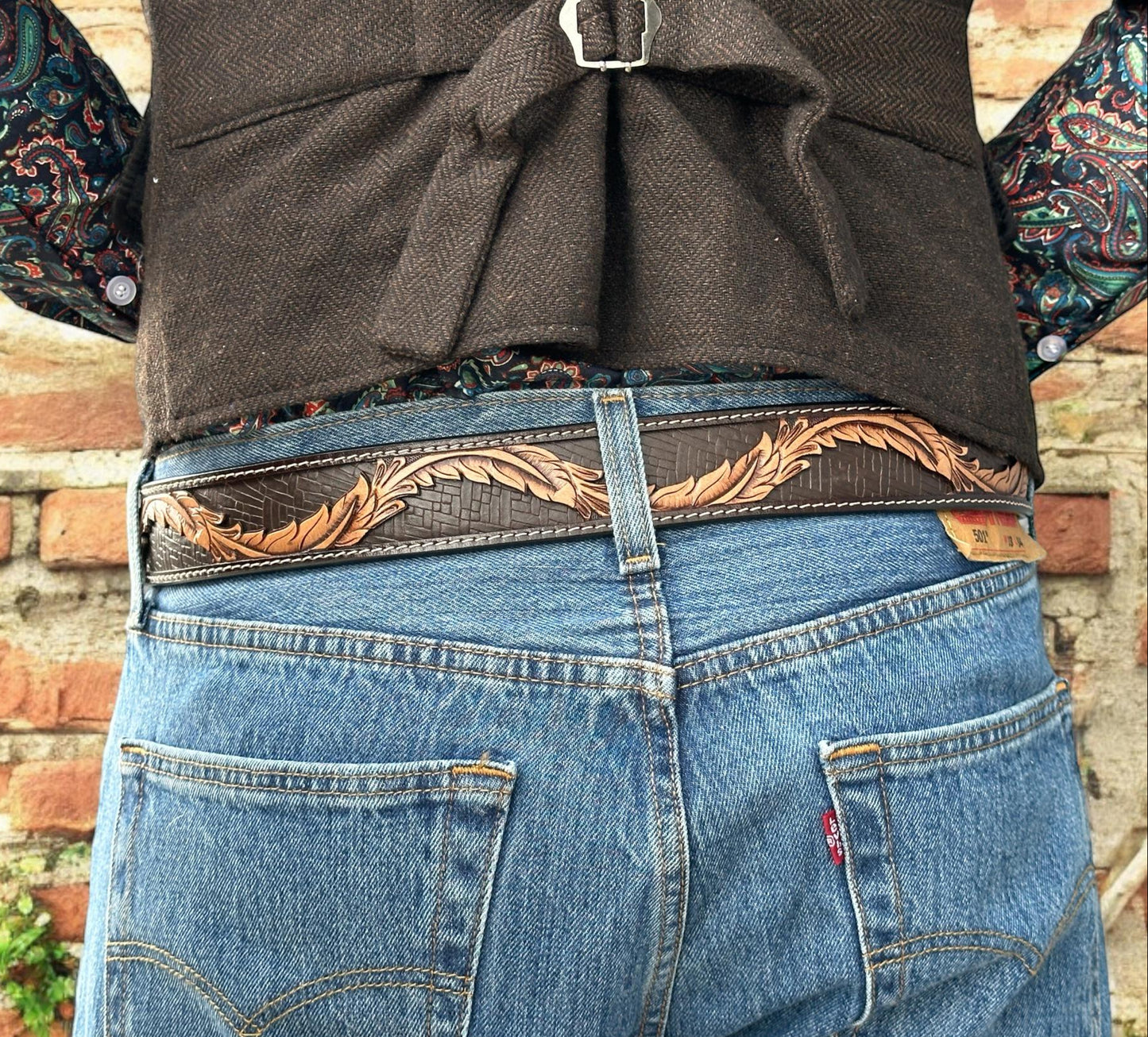 Western Floral Cowhide Leather Belt Strap For Men Women, Personalized Embossed Cowboy Rodeo Tooled Full Grain Leather Belt Strap, Ranch Gift