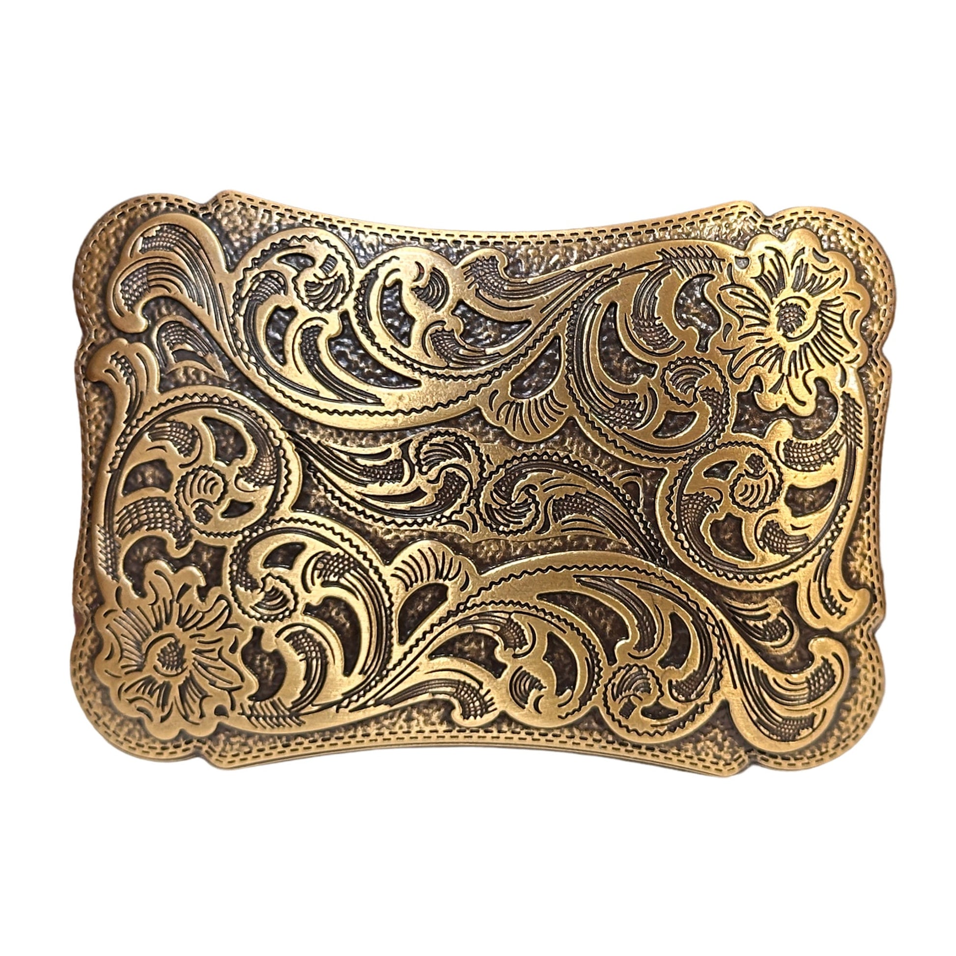 Floral Western Belt Buckle for Men Women, Solid Brass Cowboy Cowgirl Rodeo Removable Belt Buckle for 1.5" Leather Snap Belt Strap