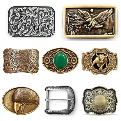 Floral Western Belt Buckle for Men Women, Solid Brass Cowboy Cowgirl Rodeo Removable Belt Buckle for 1.5" Leather Snap Belt Strap