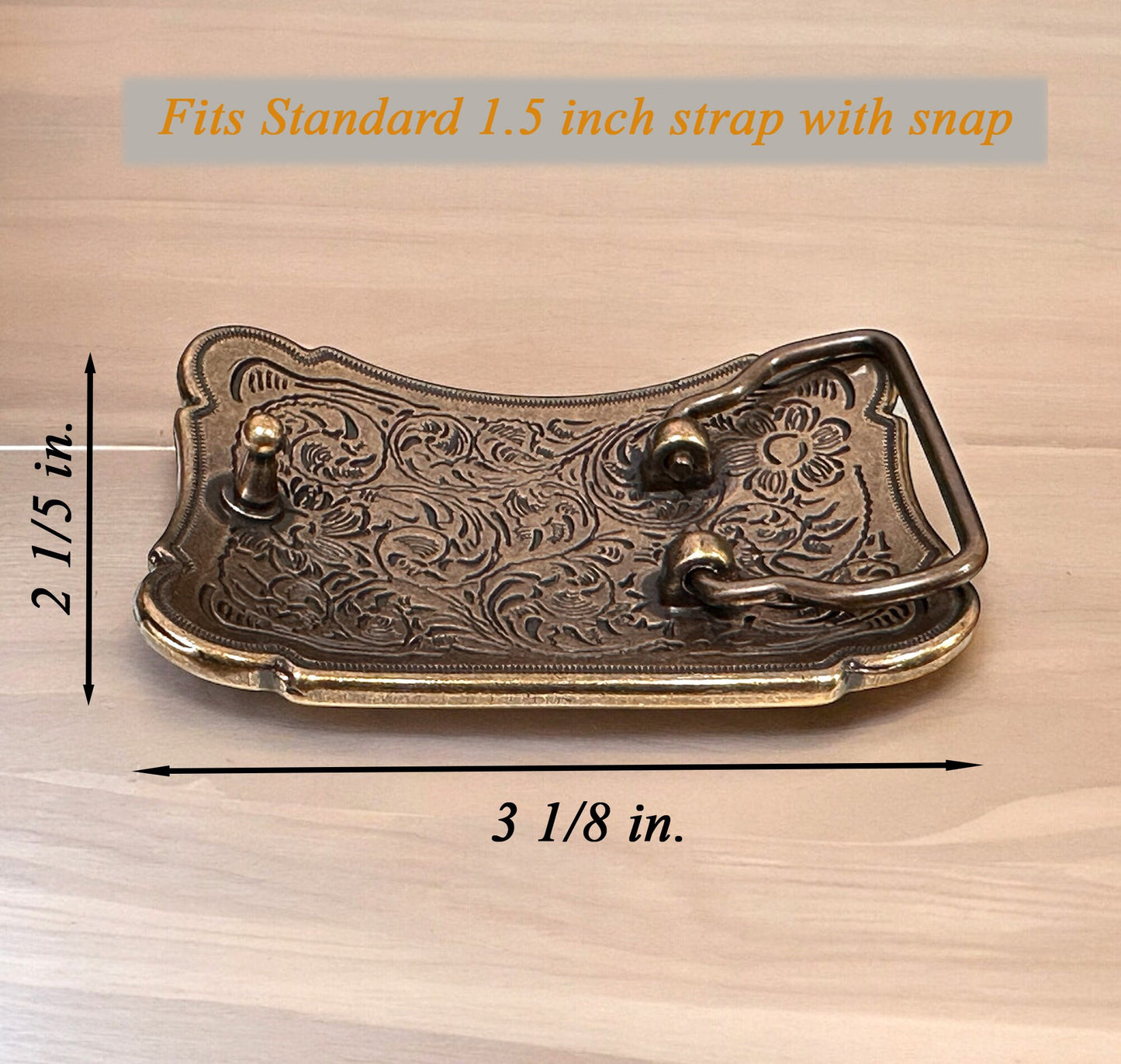 Floral Western Belt Buckle for Men Women, Solid Brass Cowboy Cowgirl Rodeo Removable Belt Buckle for 1.5" Leather Snap Belt Strap